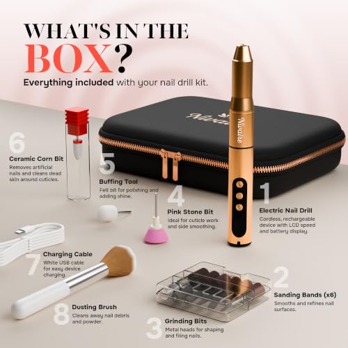 Cordless Nail Drill Kit 35000RPM Professional Electric Manicure Set with 8 Bits