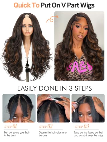 Highlight Brown Layered Yaki Curly Half Wig with V Part Design for Women