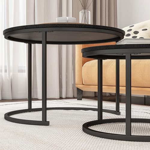 HOJINLINERO Black Nesting Coffee Table Set of 2 - Space-Saving Wooden Cocktail Tables