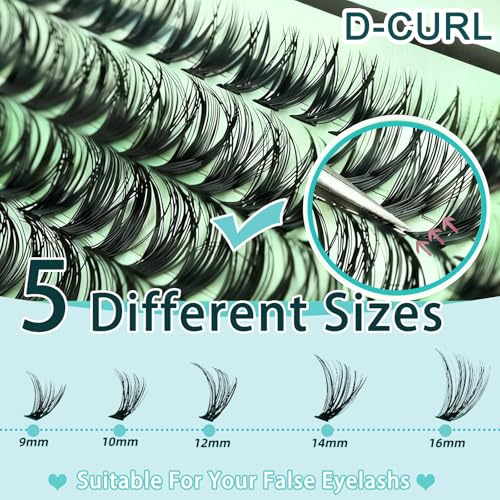 Wispy Lash Clusters 640pcs Eyelash Cluster Extensions 30D+40D Curl Individual False Eyelashes 9-16mm Natural Fluffy Mink Lash Clusters Extension Kit