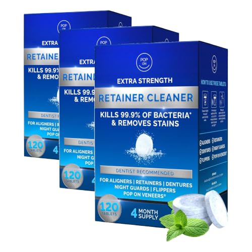 Retainer Cleaner Tablets for Invisalign - 4-Month Supply Pack of 3, Ultrasonic Safe Denture & Mouthguard Cleaning