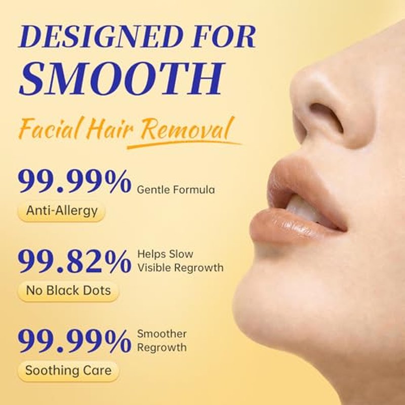 5 Min Facial Hair Removal For Women, Painless & Gentle Sensitive Skin Hair Removal Cream with Soothing Cream for Chin & Upper Lip & Cheeks - 2.03 Fl Oz