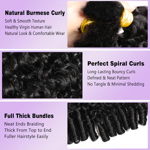 16 Inch Human Burmese Curly Braiding Hair - 1B/Black, 100% Virgin, Spiral Ends