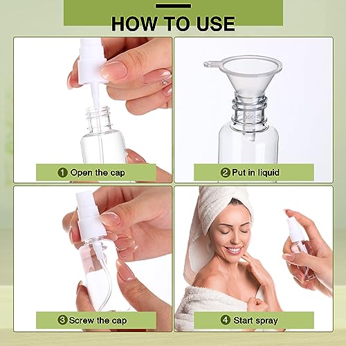 100 Pcs Mini Clear Spray Bottles 1 oz with Funnels - Refillable Travel Perfume & Essential Oil Sprayers