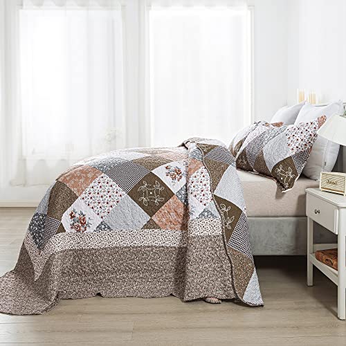 Oversized King Bedspread Set - California King 120x120 Brown Border Reversible Quilt