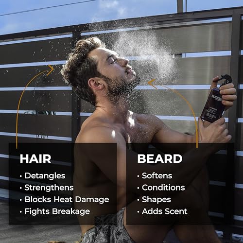 Blackwood For Men Hair & Beard Hydrator Spray (4oz) + Double Duty Beard & Body Scrubber Bundle - Vegan & Natural Leave-In Conditioner - Dual-Sided Men's Shower Tool
