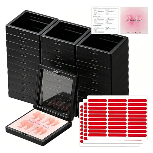Black Medium Press On Nail Storage Boxes Set - Floating Display Organizer for Nail Business