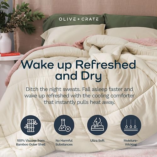 Bamboo Comforter Queen Size Beige Oatmeal - Breathable & Hypoallergenic