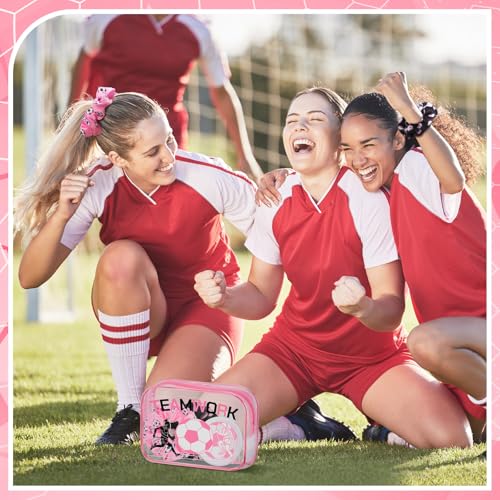 Pink Soccer Gift Set for Women Includes Makeup Bags, Hair Scrunchies & Brushes – Soccer Theme Party Favors (Pink / Soccer)