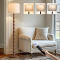 62-Inch Rustic Farmhouse Floor Lamp with Remote & Dimmable Bulb - Warm Brown