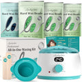 Basic Waxing Kit for Women & Men - 4 Pack Blue Green Wax Pot & Heater - Rapid Heat Up, Sensitive Skin Safe