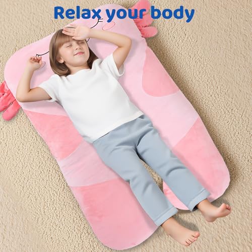 Pink Axolotl U-Shape Plush Body Pillow for Kids - Large Soft Stuffed Animal Gift