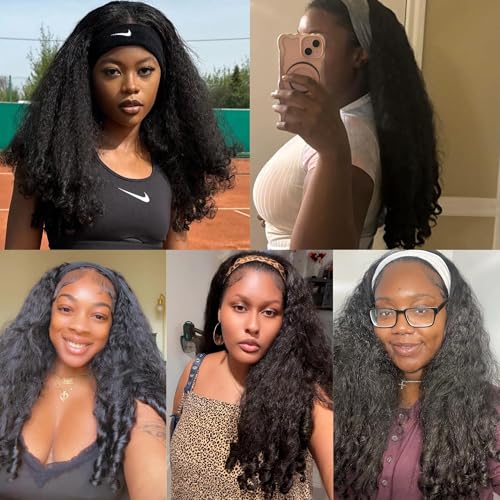 PREMPO Black Afro Curly Headband Wig 22 Inch 180% Density Synthetic Half Wig