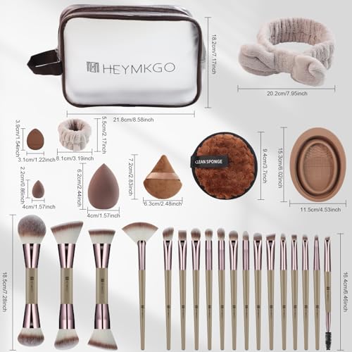 HEYMKGO Makeup Brushes, 40Pcs Professional Makeup Brush Set Dual Ended Foundation Blush Concealer Contour Powder Eyeshadow Make up Tools with Sponges Puffs Clear Bag for Blending Buffing Highlighting
