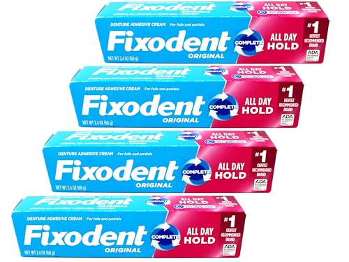 Denture Adhesive Cream All Day Hold - Fixodent, 2.4 oz Pack of 4