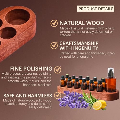 Wooden Essential Oil Holder with 13 Holes (3cmx12 & 5cmx1), Retro Desktop Display Rack for Bathroom Vanity Desk Organizer