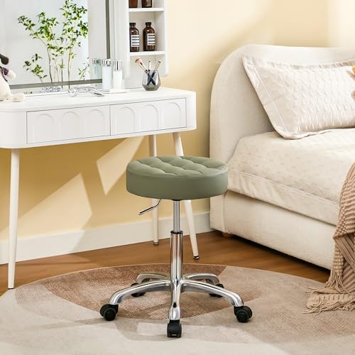Adjustable Height Swivel Rolling Stool - Backless Green Bar Stools for Hair Stylist & Salon Use