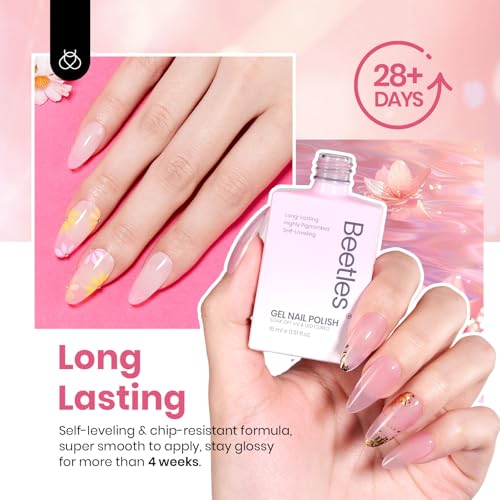Beetles Jelly Gel Nail Polish Set - 6 Nude Pink Colors, 15ML, Cloudy Sweetness