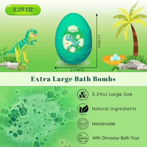 Kids Bath Bombs with Surprise Inside, XXL Large Dinosaur Bath Bombs 8pcs Bath Bomb Set with Toys Inside, Dino Toy Gifts for Kids Age 3 4 5 6 7 8 9 10 11 12