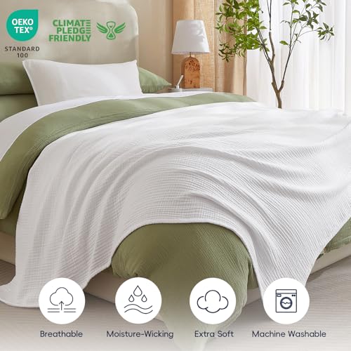 PHF White Cotton Muslin Blanket King Size 108x90 for Adults - Breathable & Lightweight