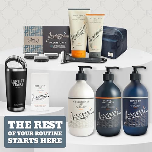 Jeremy's Razors for Men: Precision 5 Blade Razor - Stainless Blades, Lubricating Strip, Precision Trimmer - Men's Shaving Essentials Kit, Travel Shaver Face Body Head Shavers (1 Razor 1 Cartridge)