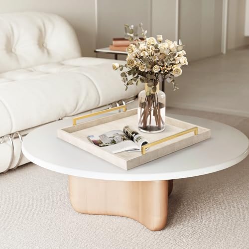 Ivory Large Ottoman Tray for Coffee Table with Gold Handles - 20x20x3 inches