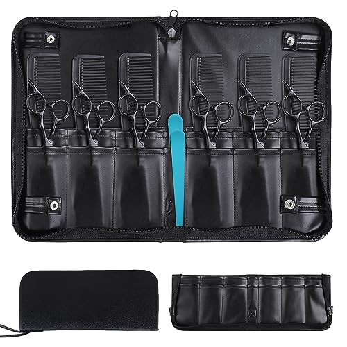 Professional Hairdressing Scissor Case and Organizer Bag, PU Leather Portable Pouch