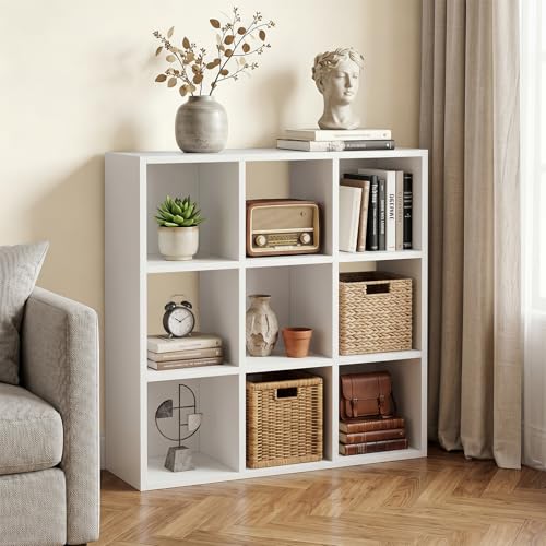 White 9-Cube Storage Organizer - Modular Bookcase Shelf for Living Room & Office - Fits 11x11" Bins, Vertical or Horizontal Use
