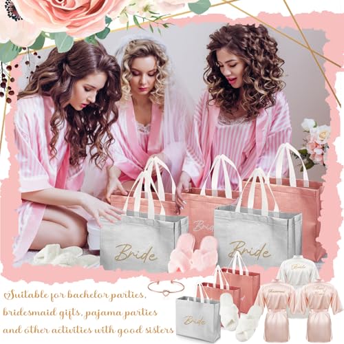 Bride and Bridesmaids Robes Set with Slippers & Accessories - White, Pink - 6