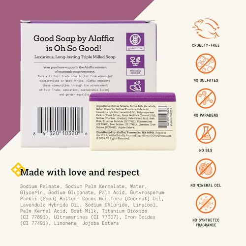 Alaffia Good Soap Lavender (4 Bars) + Trial-Size Herbal Bar ? Long-Lasting, Triple-Milled with Fair Trade Shea Butter
