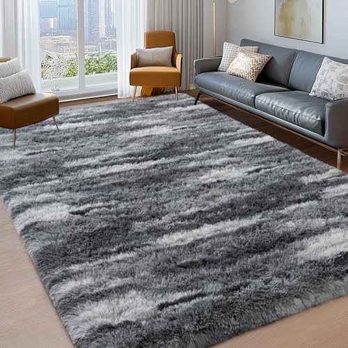 8' x 10' Large Washable Shag Rug - Abstract Grey Modern Area Rug