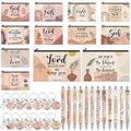 36 Pcs Christian Gifts for Women Bulk Christian Makeup Bags Religious Keychain Bible Verse Pens Inspirational Cosmetic Bag Pencil Pouch Boho Gifts for Christmas Church Charity Supplies