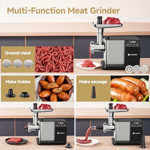 Silver Electric Meat Grinder 3000W with Touch Screen & 3 Speed Settings - Home Use