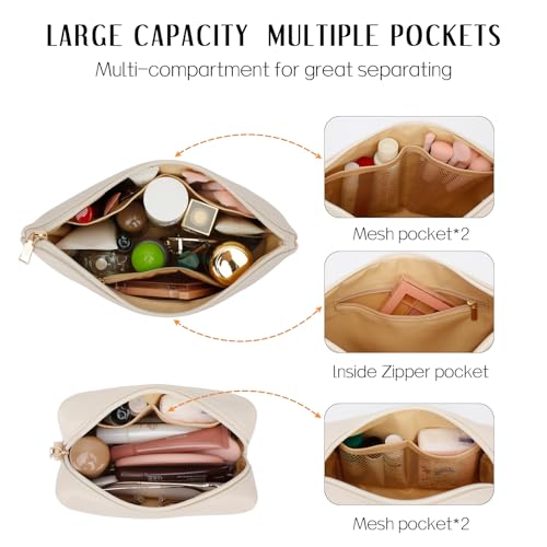 Birthday Gifts for Women Initial Makeup Bag Set Personalized Girl Cosmetic Travel Toiletry Bag Gifts for Bridesmaid Friend Graduation Teachers(Beige,M)