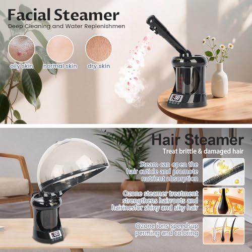 2-in-1 Hair and Face Steamer with Ozone for Personal Care at Home or Salon