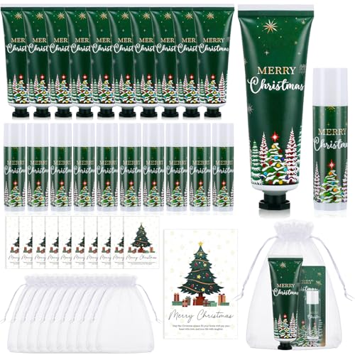 Christmas Hand Cream and Lip Balm Set - 30 Mini Travel Size Moisturizers - Holiday Stocking Stuffers