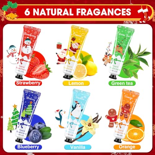 60 Pcs Christmas Gifts Hand Cream Bulk for Women Shea Christmas Hand Lotion for Dry Skin Travel Hand Cream Bulk for Men Women Christmas Gift Stocking Stuffers, 6 Different Fragrances