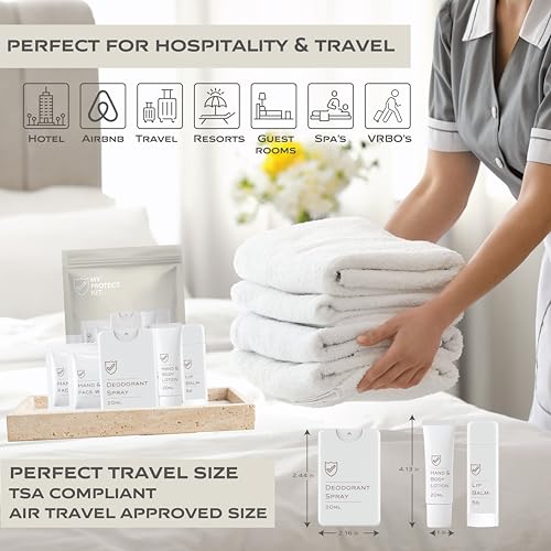 8-Piece TSA-Approved Travel Toiletries Essential Kit | Personal Hygiene Kit with Deodorant, Lotion, Lip Balm & Face Wipes | Travel Size for Airplane, Gym, Hotel, Airbnb, Camping- My Protect Kit
