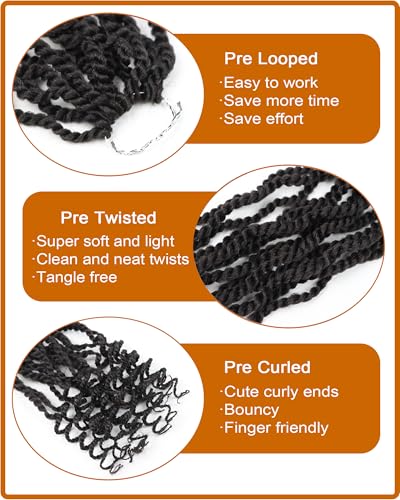 8 Packs Senegalese Twist Crochet Hair - 24 Inch Kinky Synthetic Braids with Curly Ends, Pre Looped for Black Women - Variation of 2 / 24 Inch