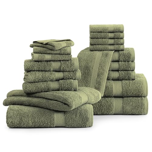 Lane Linen 18-Piece Bath Towel Set Oil Green - Large, Absorbent, Quick Dry
