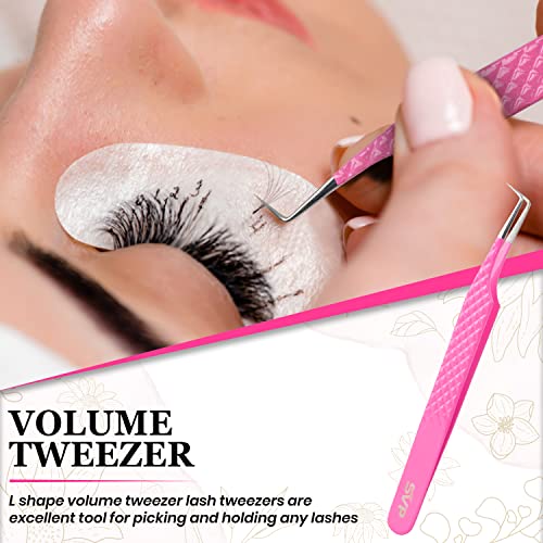SV Lash Tweezers | Lash Extension Tweezers Set | 5Pcs Stainless Steel Eyelash Extension Tweezers Set | Volume/Isolation Nail Art Curved Tweezers