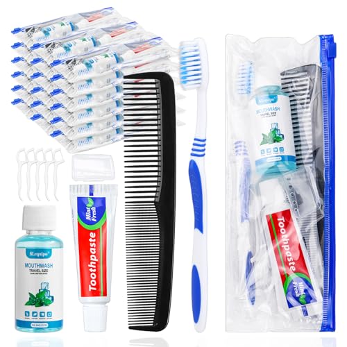 50 Pack Travel Toothbrush Kit with Toothpaste Mouthwash Floss & Cover - Disposable Oral Care Set