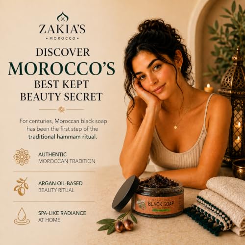 Moroccan Black Soap with Argan Oil - Unscented Body Exfoliating Scrub 16 Oz - Zakia's Morocco