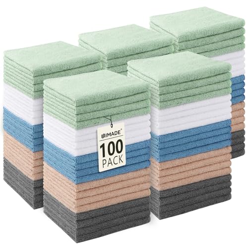 UNIMADE Multicolor 100-Pack Washcloths 12x12in - Ultra Soft, Quick-Dry Microfiber Towels