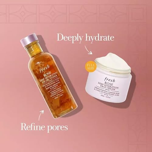 Deep Hydration Duo by Fresh for Women - 2 Pc 3.3oz Rose Deep Hydration Facial Toner, 1.6oz Rose Deep Hydration Face Cream
