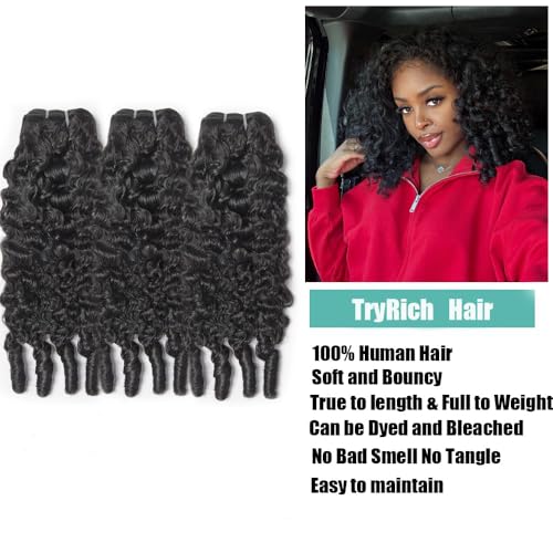 12 Inch Burmese Curly Human Hair Bundles Water Wave Spiral Ends - 100% Virgin Remy Hair, Double Weft, Natural Black, 3C4A Style (Variation of THIS listing)