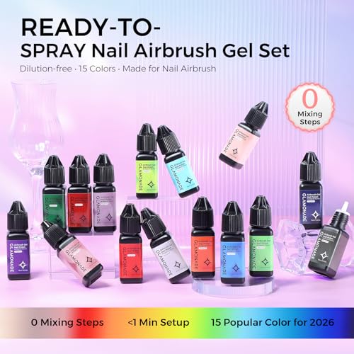 Rainbow Multicolor Airbrush Gel Nail Polish Set - No Mixing, No Clogging, Ready-to-Use