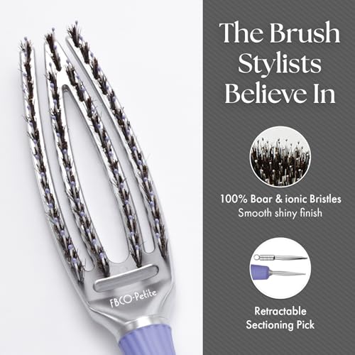 Olivia Garden Petite Fingerbrush Combo Curved & Vented Paddle Brush with Ionic & 100% Boar Bristles