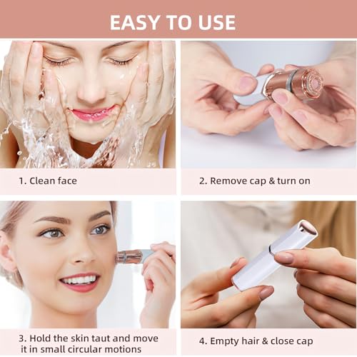 Facial Hair Removal for Women, Electric Rechargeable Painless Hair Remover for Face, Upper Lips, Chin, Peach Fuzz, with LED Light