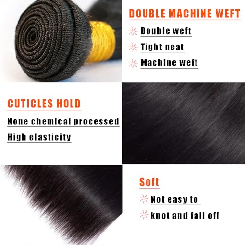 Human Hair Extensions 12-16 Inch Virgin Straight Natural Black 3 Bundles 300G